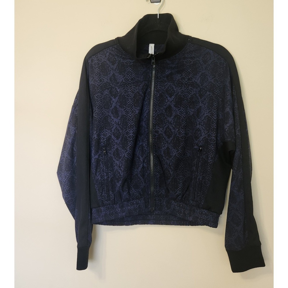 Athleta Womens Brooklyn Track Jacket Navy Snakeskin Print Full Zip Small - Picture 2 of 8